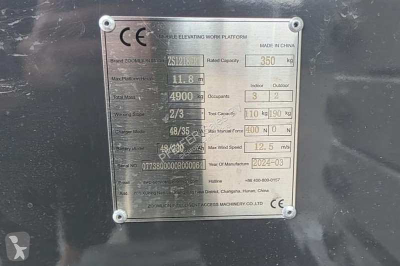Gondol Zoomlion ZS1218ERT Unused, Valid...