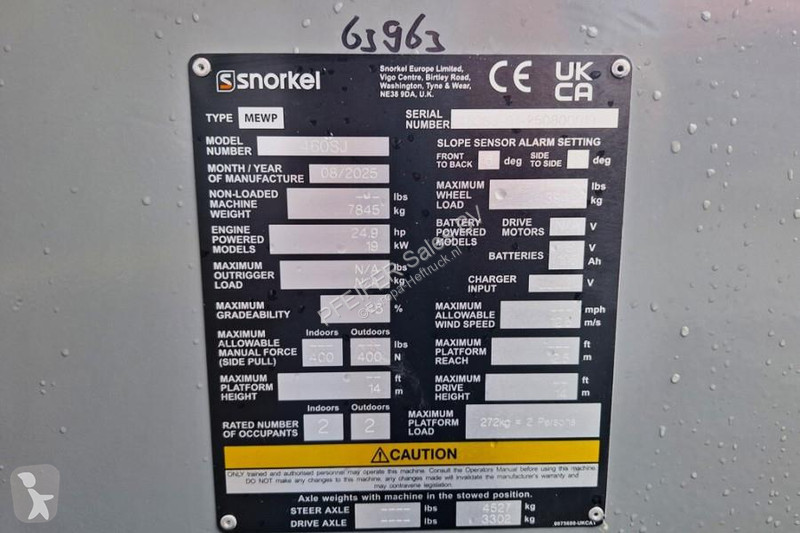 Nacelle Snorkel 460SJ Valid Inspection, CE,...