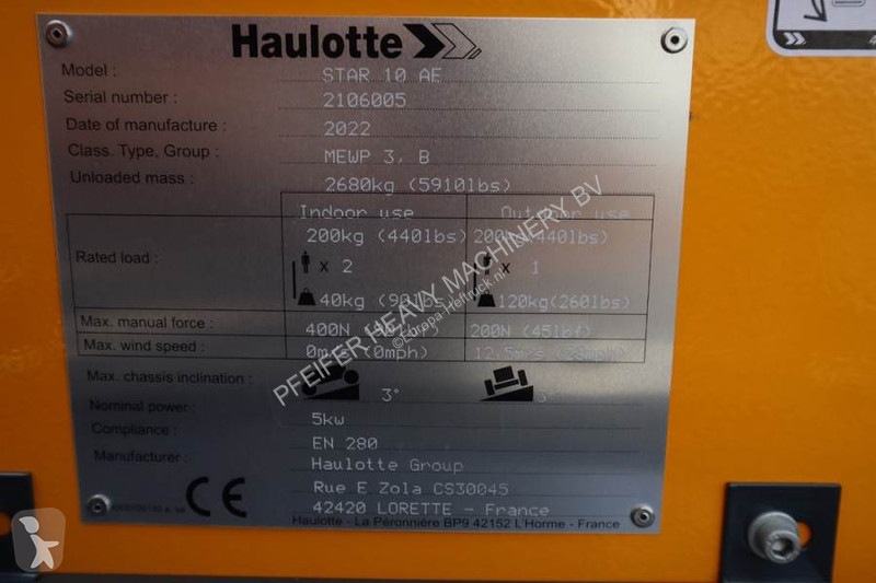 Plataforma Haulotte 10AC Valid Inspection,...