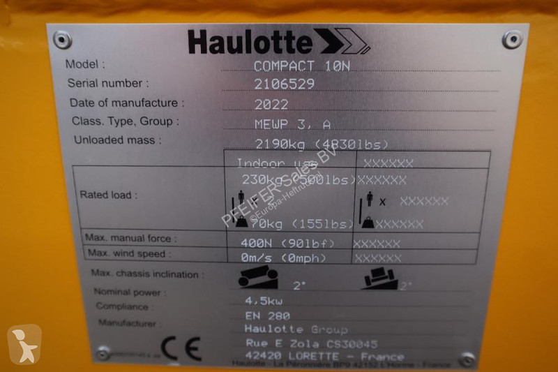 Vysokozdvižná plošina Haulotte Compact 10N...