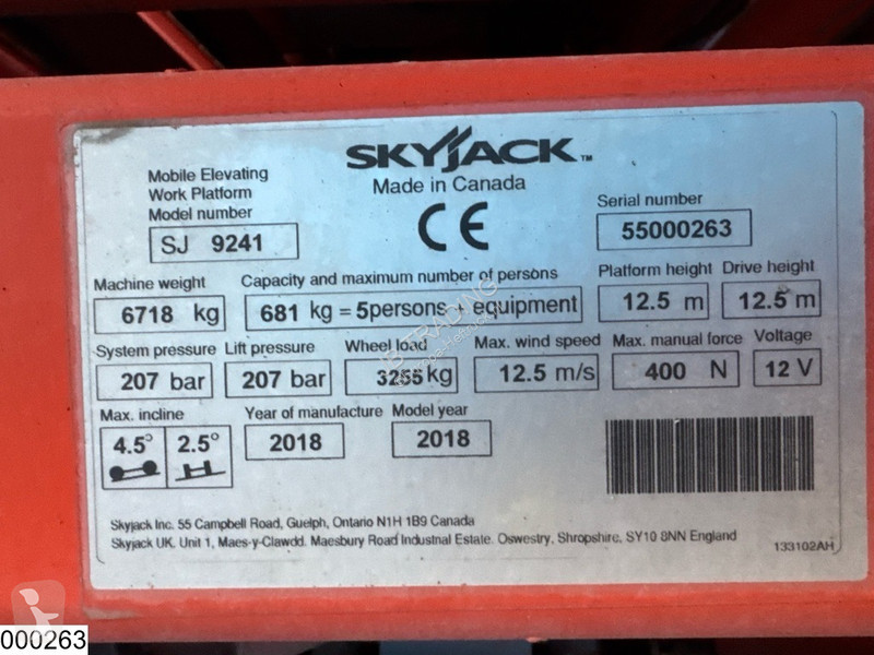 Nacelle Skyjack SJ9241RT 4x4, H 12,5 mtr, Max...