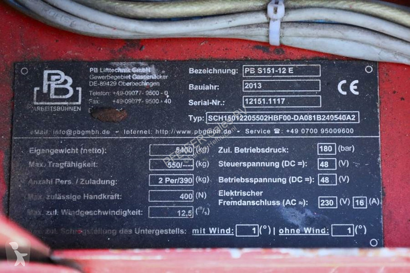 Plataforma PB LIFT S151-12E Electric, 15m...