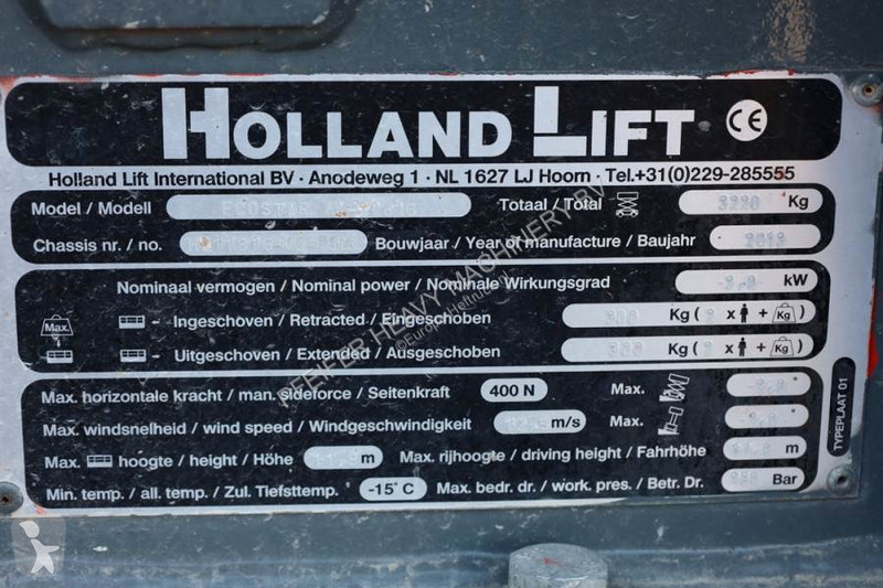منصة تلسكوبية Hollandlift Ecostar HL-11816...