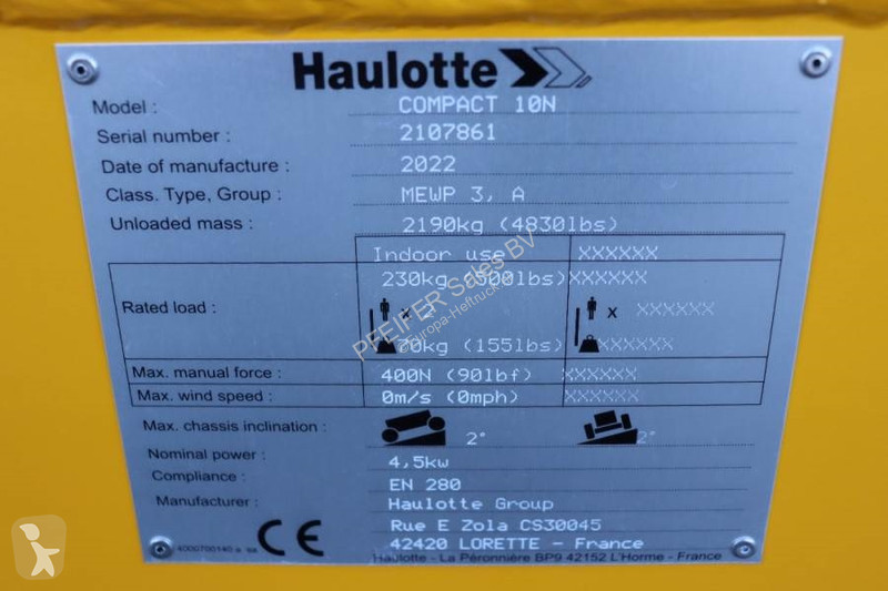Vysokozdvižná plošina Haulotte Compact 10N...