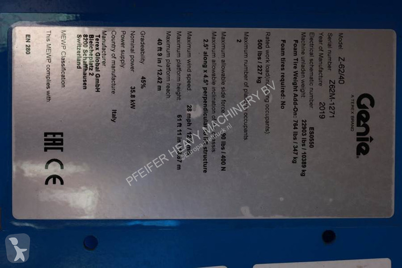 Hoogwerker Genie Z62/40 Diesel, 4x4 Drive, 20.9...