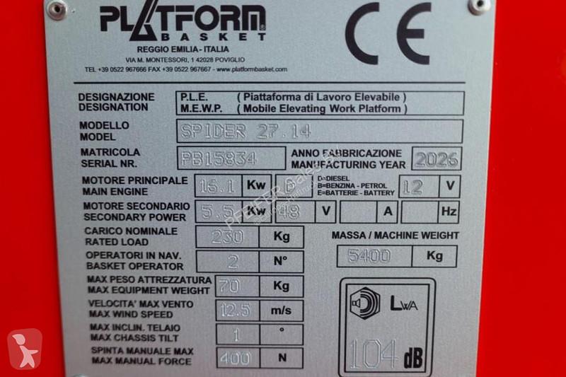 Lift Platform Basket Spider 27.14 CE...