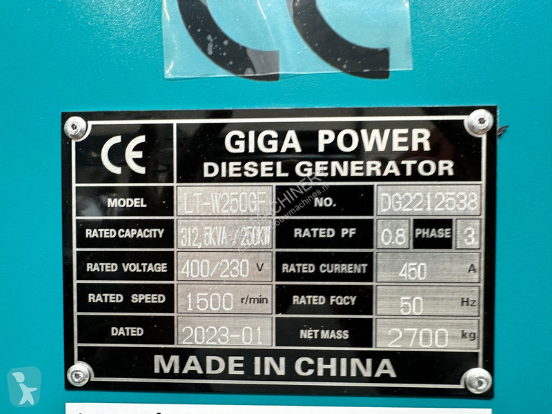 Materiaal voor de bouw  312.5 KVA Generator...