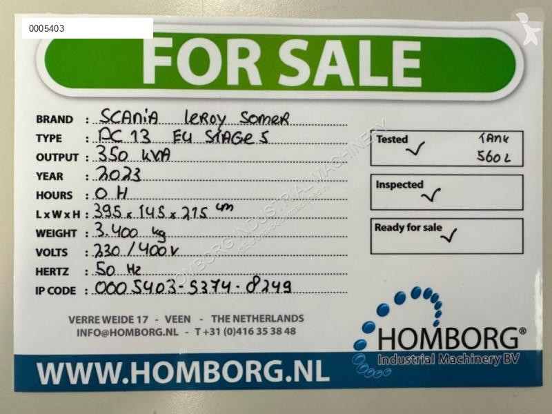 Entreprenørmaskiner Scania DC13 Leroy Somer 350...