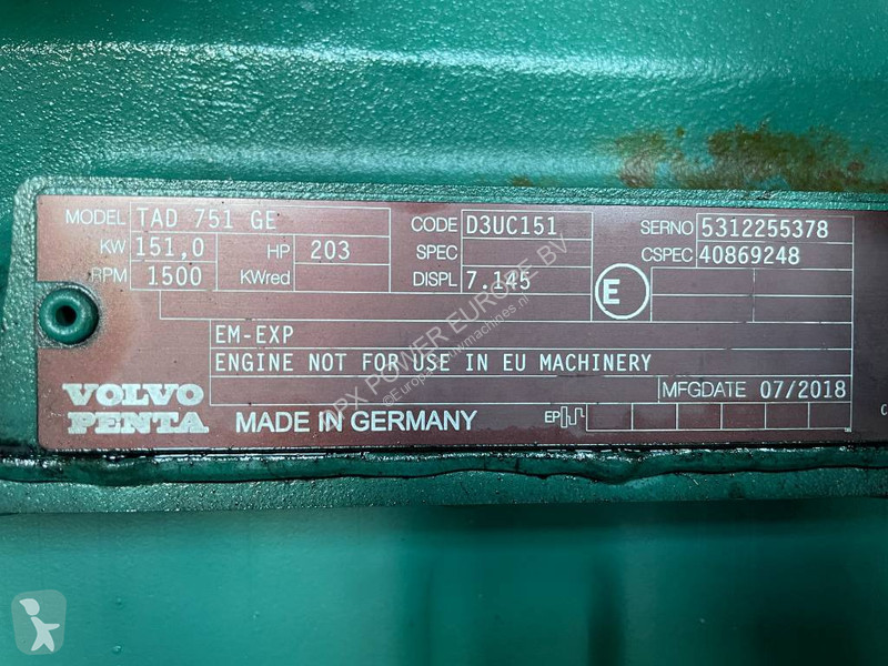 Volvo TAD751GE - 165 kVA generator - DPX-12656...