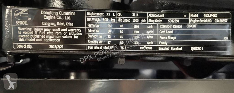 Material de obra Cummins 4B3.9-G2 - 28 kVA...