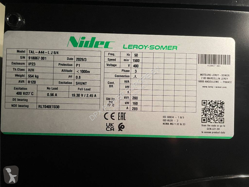 Stavebný stroj Cummins 6CTA8.3-G1 - 200 kVA...