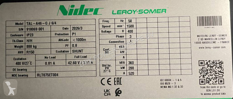 آلة لمواقع البناء Cummins 6LTAA9.5-G1 - 358 kVA...