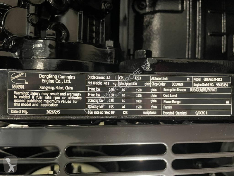 Stavebný stroj Cummins 6BTAA5.9-G12 - 165 kVA...