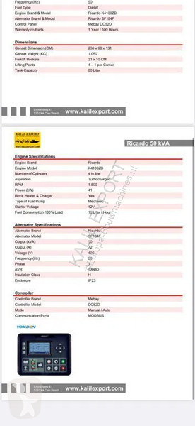 آلة لمواقع البناء Ricardo 50 KVA (40KW) Silent...