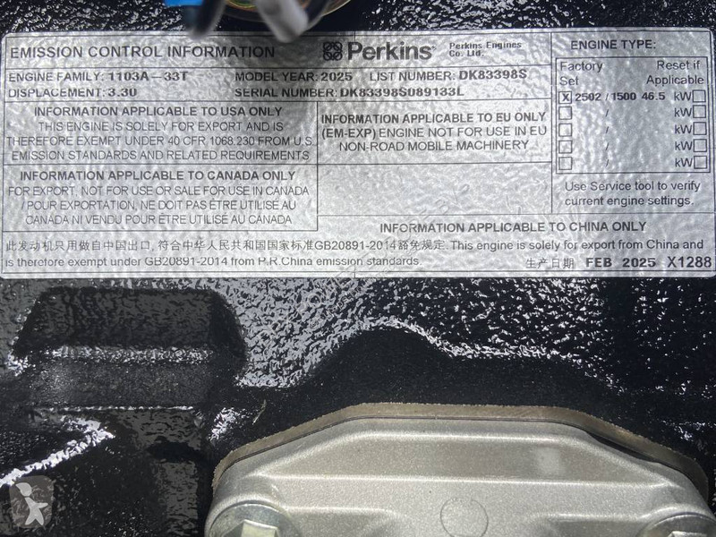 Material de obra Perkins 1103A-33TG1 - 50 kVA...