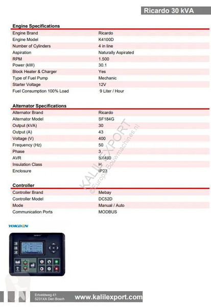 آلة لمواقع البناء Ricardo 30 KVA (24KW) Silent...