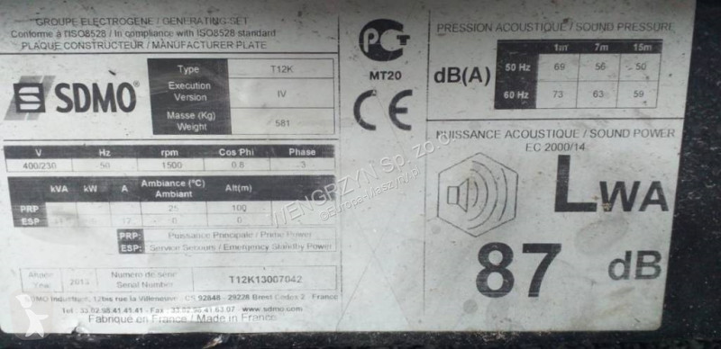 Vägbyggmaterial  Agregat prądotwórczy SDMO T12K