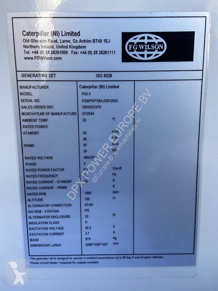 Materiaal voor de bouw FG Wilson P50-3 - 50 kVA...