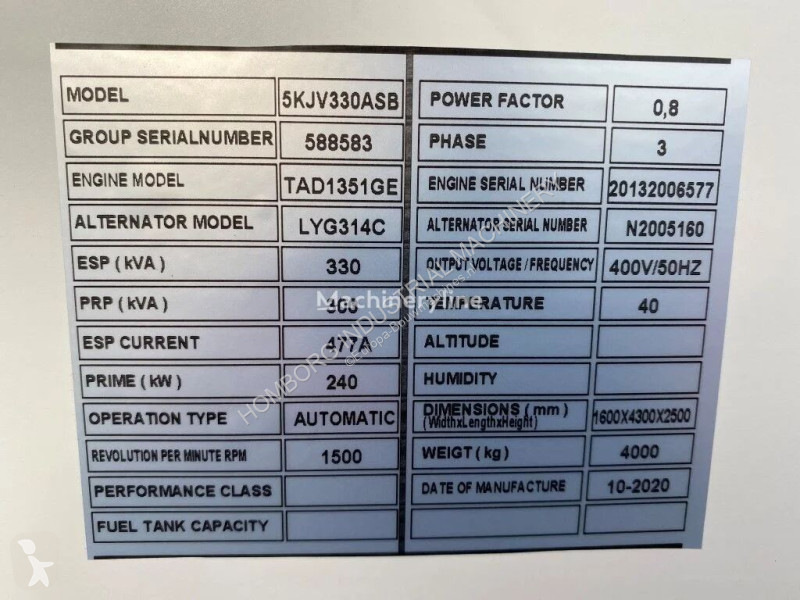 آلة لمواقع البناء Volvo 330 kVA TAD 1351 GE...