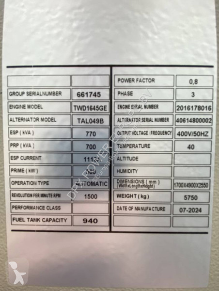 آلة لمواقع البناء Volvo TWD1645GE - 770 kVA...