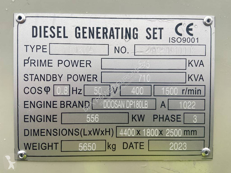 Stavební vybavení Doosan DP180LB - 710 kVA...