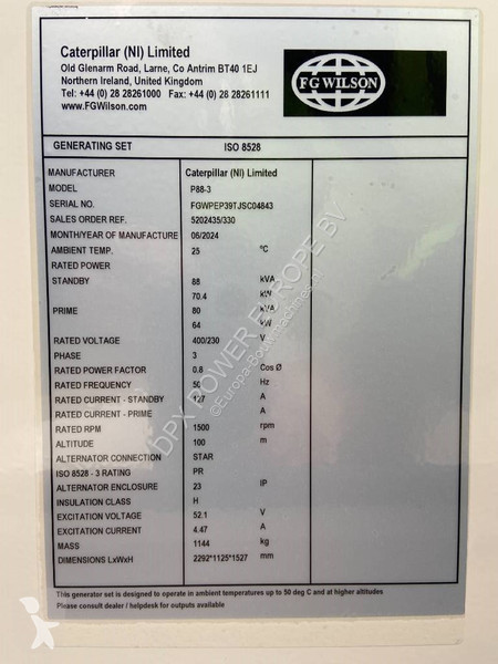 Material de obra FG Wilson P88-3 - 88 kVA...