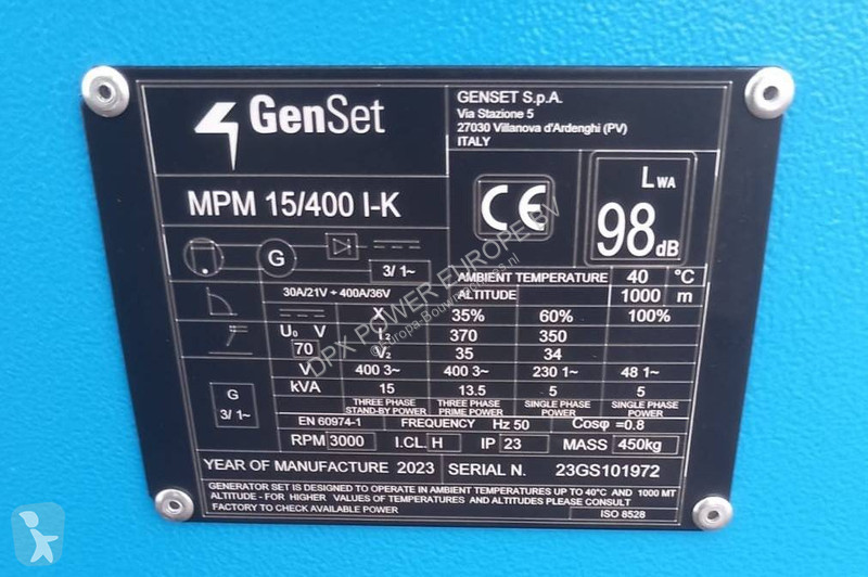 Materiaal voor de bouw Gen Set MPM 15/400 I-K -...