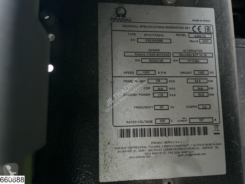 Entreprenørmaskiner Pramac GSW115 2593 h, 85KW,...