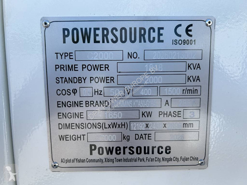 Stavebný stroj Cummins KTA50-G16A - 2.000 kVA...