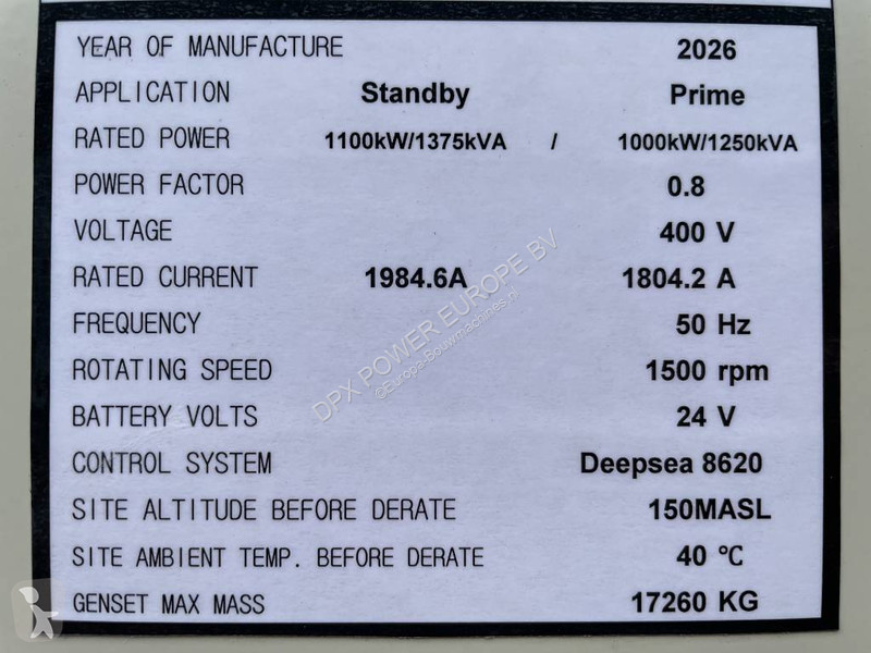Stavebný stroj Cummins KTA50-G3 - 1375 kVA...