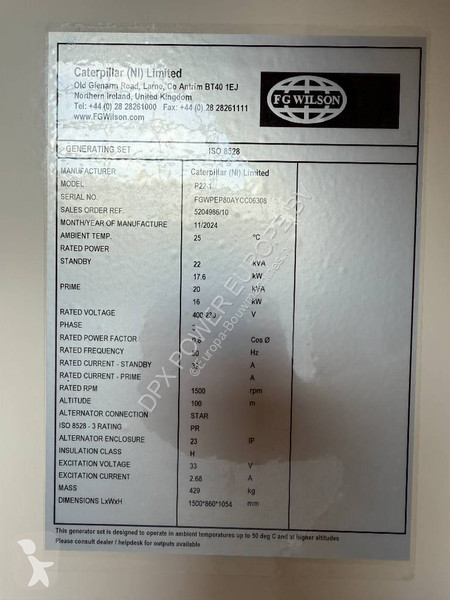 آلة لمواقع البناء FG Wilson P22-1 - 22 kVA Open...