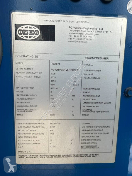 آلة لمواقع البناء FG Wilson P-500P1 - 500 kVA...