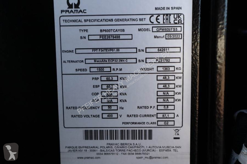 Materiaal voor de bouw Pramac GPW60I/FS5 Valid...