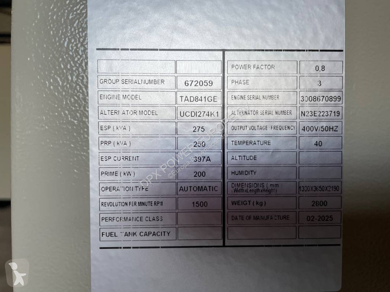 آلة لمواقع البناء Volvo TAD841GE - 275 kVA...