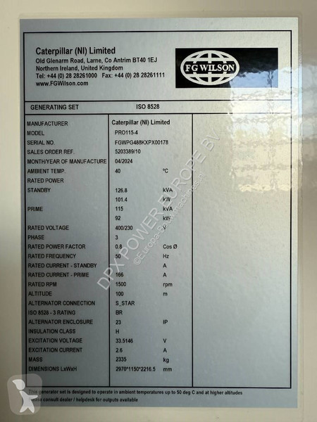 آلة لمواقع البناء FG Wilson PRO115-4 - 115 kVA...