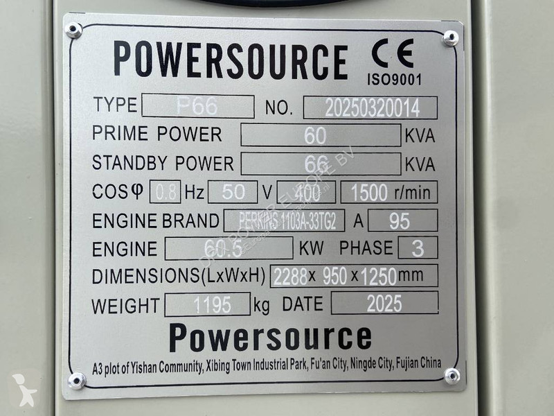 Material de obra Perkins 1103A-33TG2 - 66 kVA...