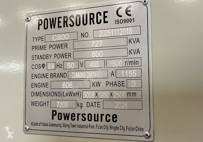 Stavebný stroj Cummins QSK19-G11 - 800 kVA...