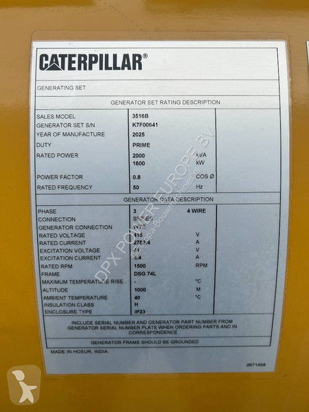 Stavebný stroj Caterpillar 3516B - 2.250 kVA...