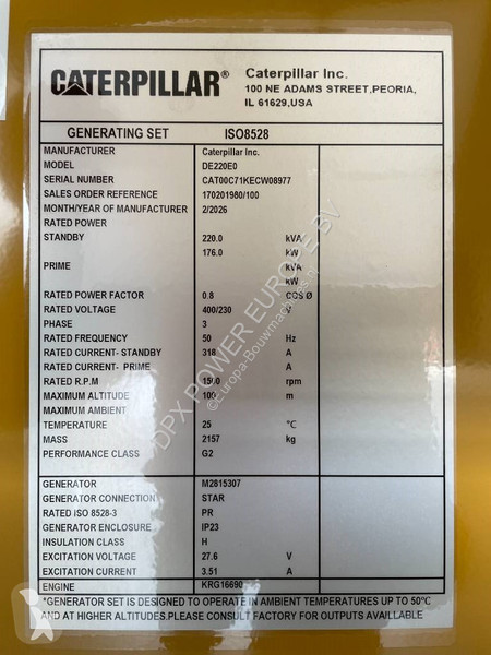 Stavebný stroj Caterpillar DE220E0 - 220 kVA...