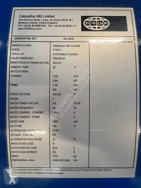 Stavebný stroj FG Wilson P1250-1 - 1250 kVA...