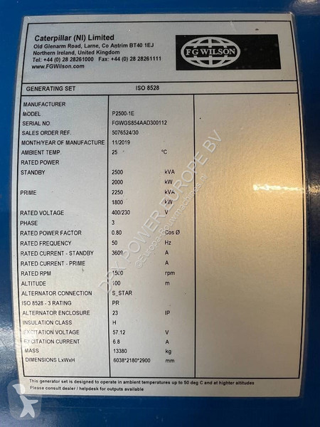 Stavebný stroj FG Wilson P2500-1E - 2500 kVA...
