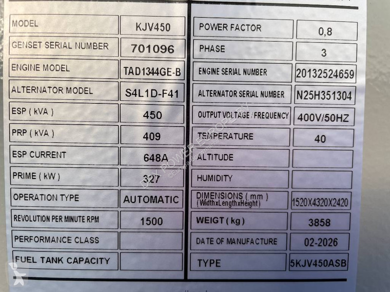 Stavebný stroj Volvo TAD1344GE - 450 kVA...