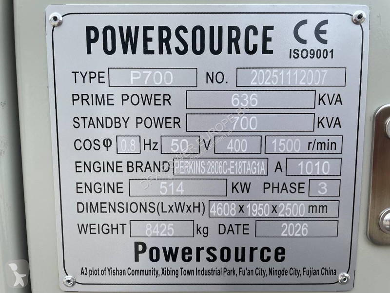 Stavebný stroj Perkins 2806D-E18TAG1A - 700 kVA...