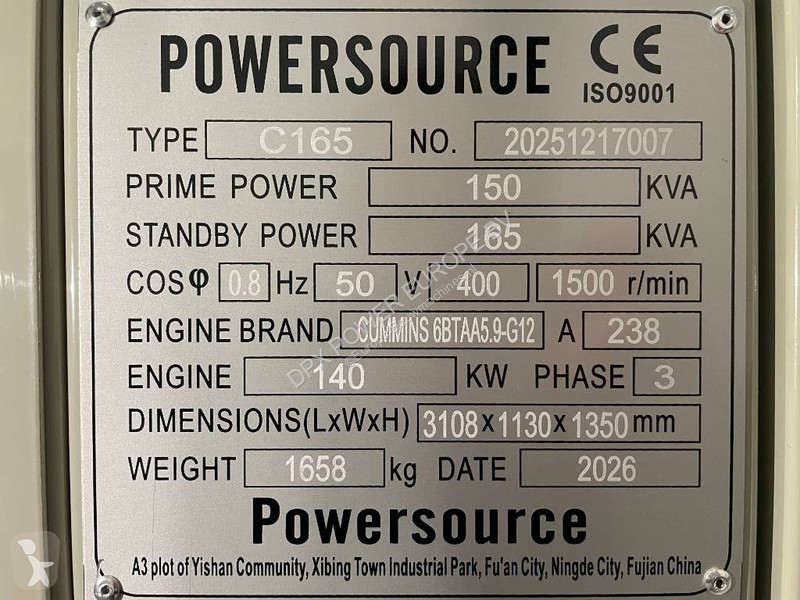 Stavebný stroj Cummins 6BTAA5.9-G12 - 165 kVA...