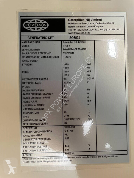 Stavebný stroj FG Wilson P165-5 - 165 kVA...