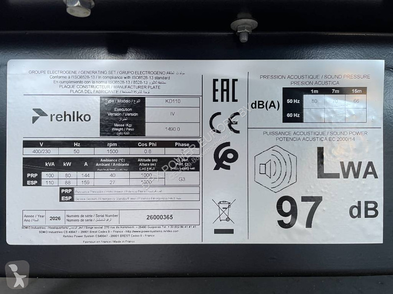 Stavebný stroj  KD110 - 110 kVA Generator -...