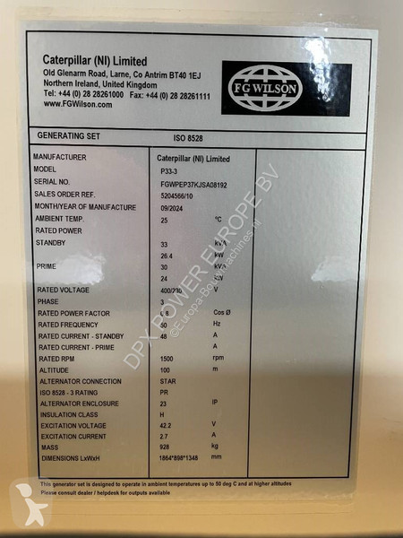 Stavebný stroj FG Wilson P33-3 - 33 kVA Genset...