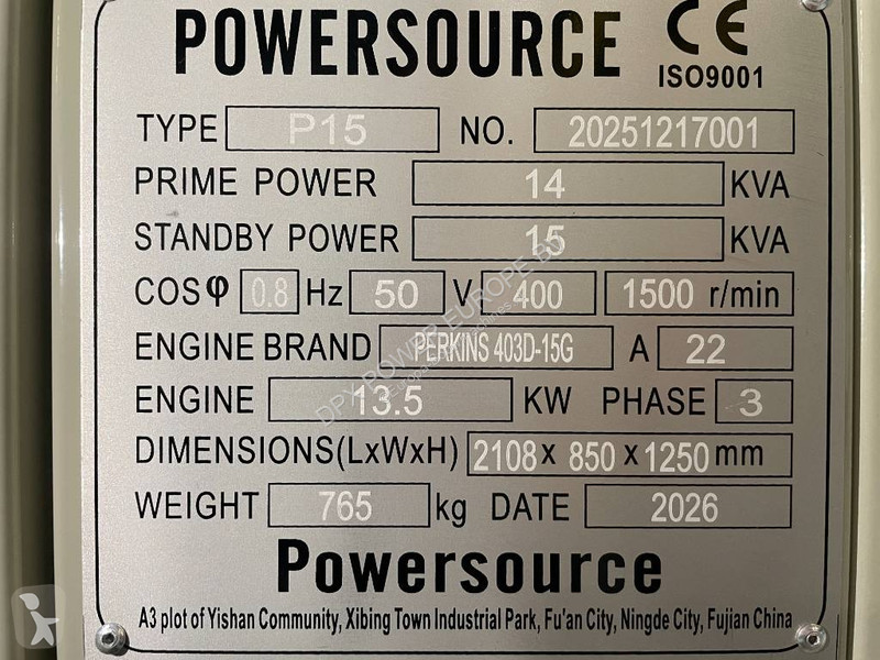 Stavebný stroj Perkins 403D-15 - 15 kVA...