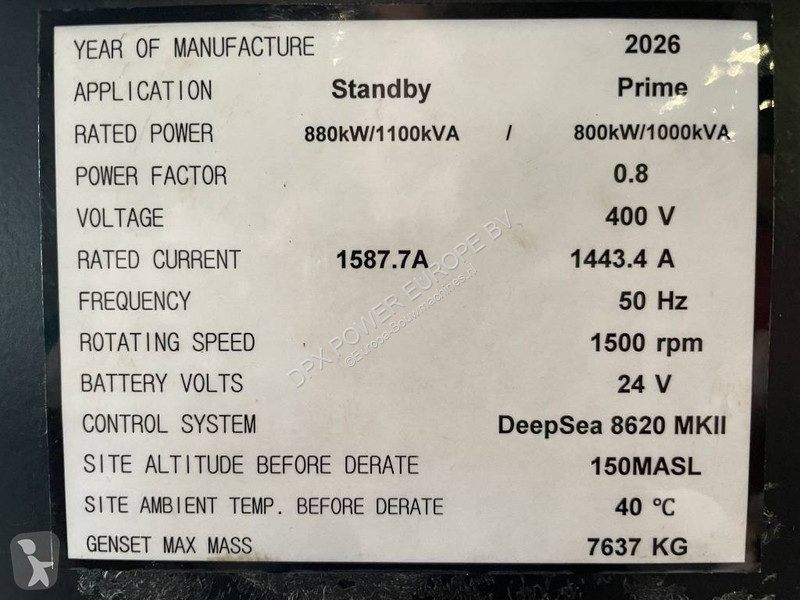 Stavebný stroj Cummins KTA38-G5 - 1.100 kVA...