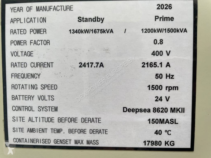 Stavebný stroj Cummins KTA50GS8 - 1.675 kVA...
